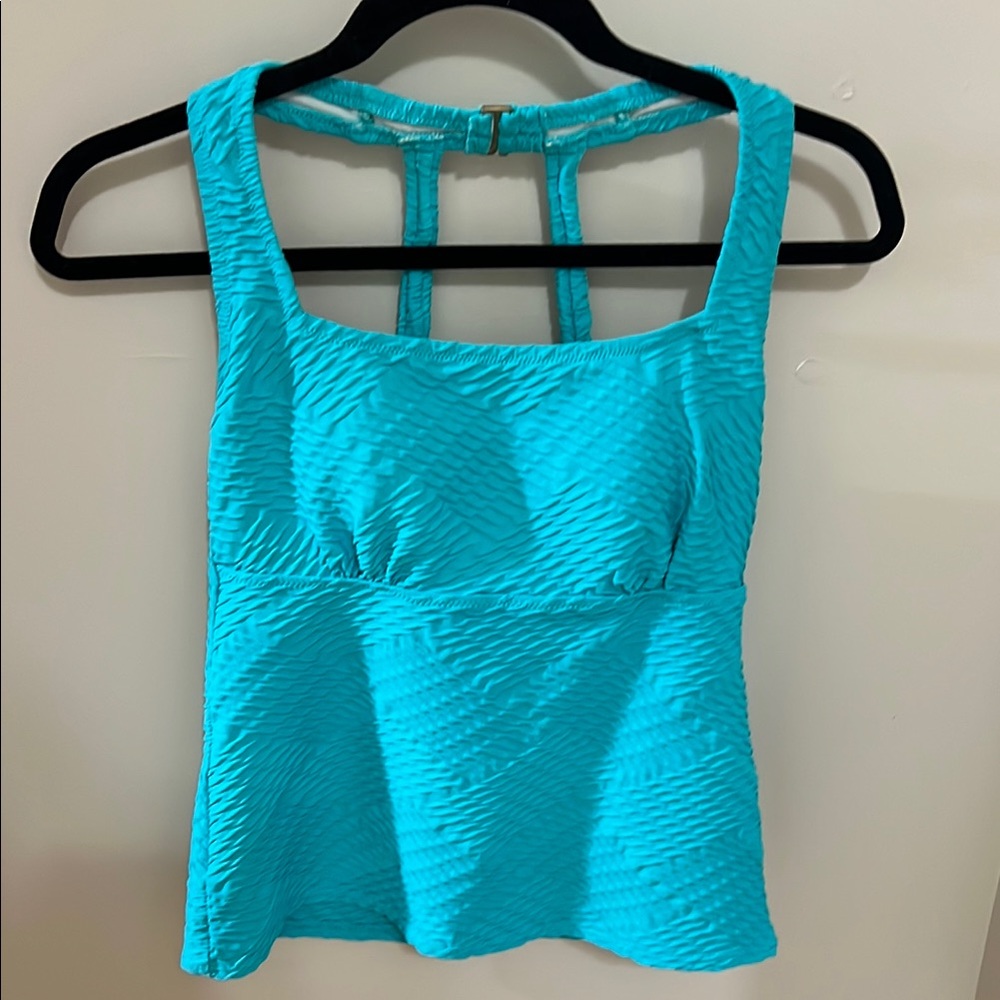 Turquoise Textured Square Neck Tankini Top Lands End 4D